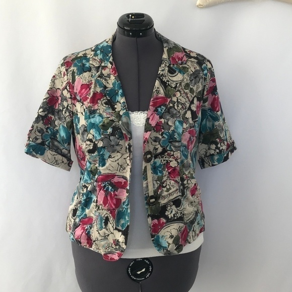 *4/$20* Coldwater Creek Denim Floral Jacket - Picture 1 of 8